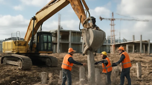 Демонтаж свайного фундамента с гидромолотом